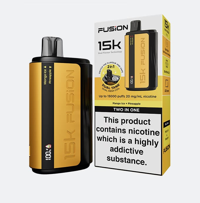 (Mango Ice + Pineapple) Fusion 2 In 1 Original Disposable Dual Flavor Vape 15000 Puffs 20mg | Rechargeable | Premium Display With Sleek Design