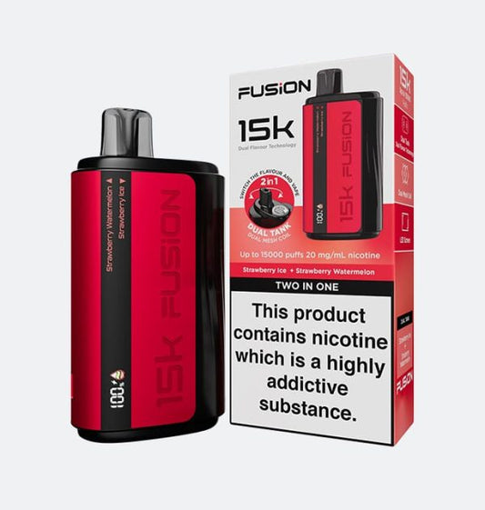 (Strawberry Ice + Strawberry Watermelon) Fusion 2 In 1 Original Disposable Dual Flavor Vape 15000 Puffs 20mg | Rechargeable | Premium Display With Sleek Design