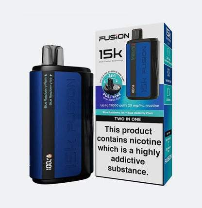 (Blue Rasberry Ice + Blue Rasberry Plum) Fusion 2 In 1 Original Disposable Dual Flavor Vape 15000 Puffs 20mg | Rechargeable | Premium Display With Sleek Design