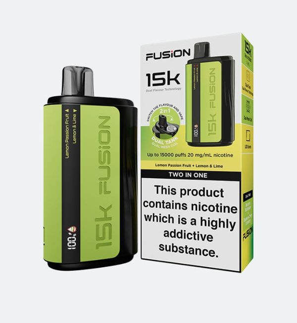 (Lemon Passion Fruit + Lemon & Lime) Fusion 2 In 1 Original Disposable Dual Flavor Vape 15000 Puffs 20mg | Rechargeable | Premium Display With Sleek Design