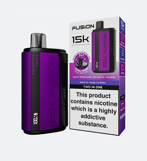 (Grape Ice + Grape Ice Shisha) Fusion 2 In 1 Original Disposable Dual Flavor Vape 15000 Puffs 20mg | Rechargeable | Premium Display With Sleek Design