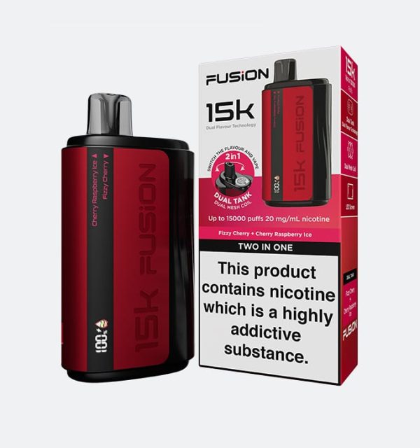 (Fizzy Cherry + Cherry Rasberry Ice) Fusion 2 In 1 Original Disposable Dual Flavor Vape 15000 Puffs 20mg | Rechargeable | Premium Display With Sleek Design